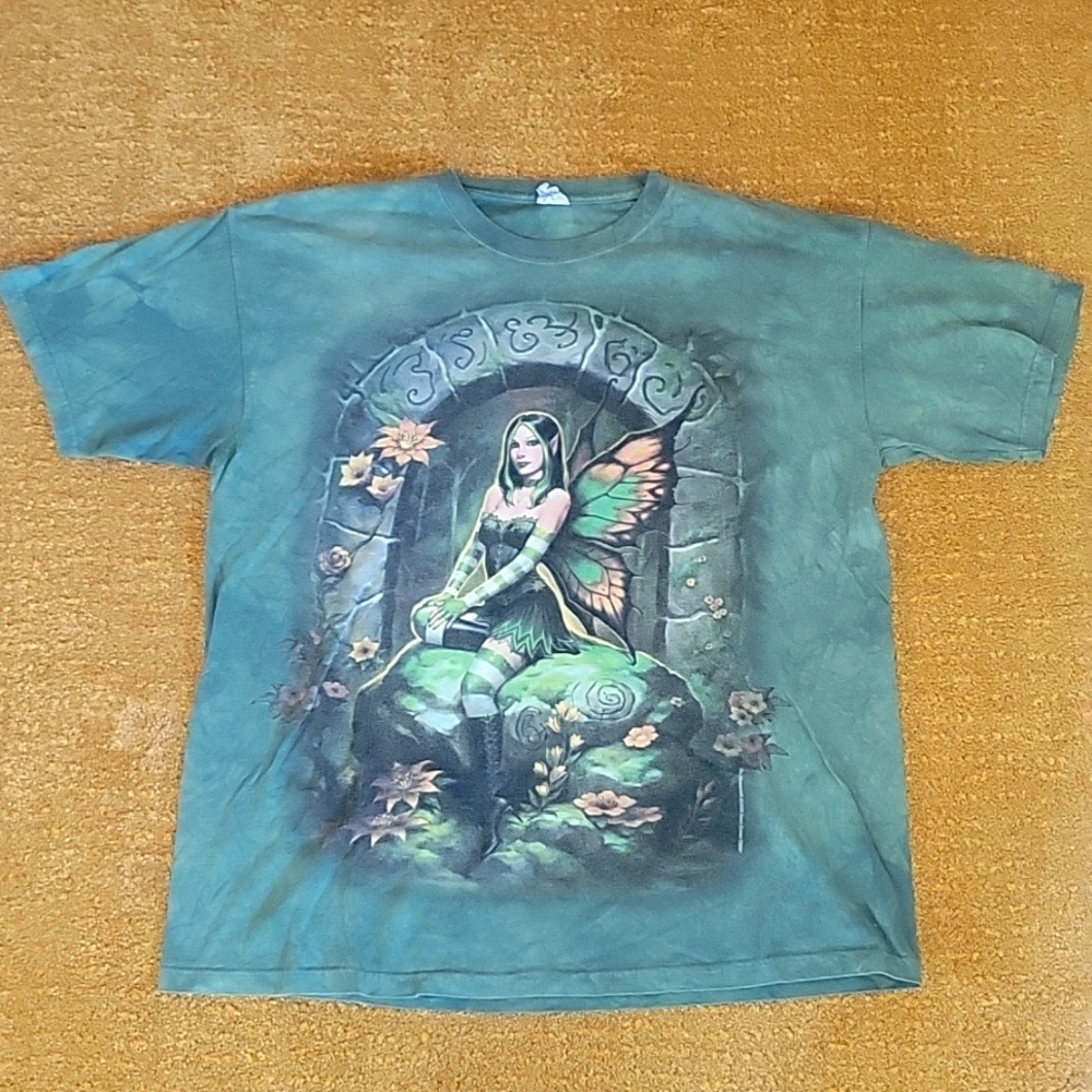 Vintage The Mountain Fairy T-Shirt – Green Tie-Dye Fantasy Graphic Size XL